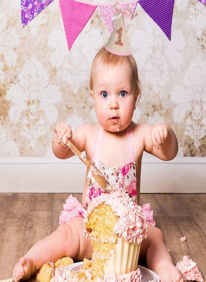 HGFC Pink Bow 1st Birthday Hat For Girl -Pink Girls First Birthday Decorations,Princess Theme Photo Prop,Size: 5.5×3.1 In - Image 5